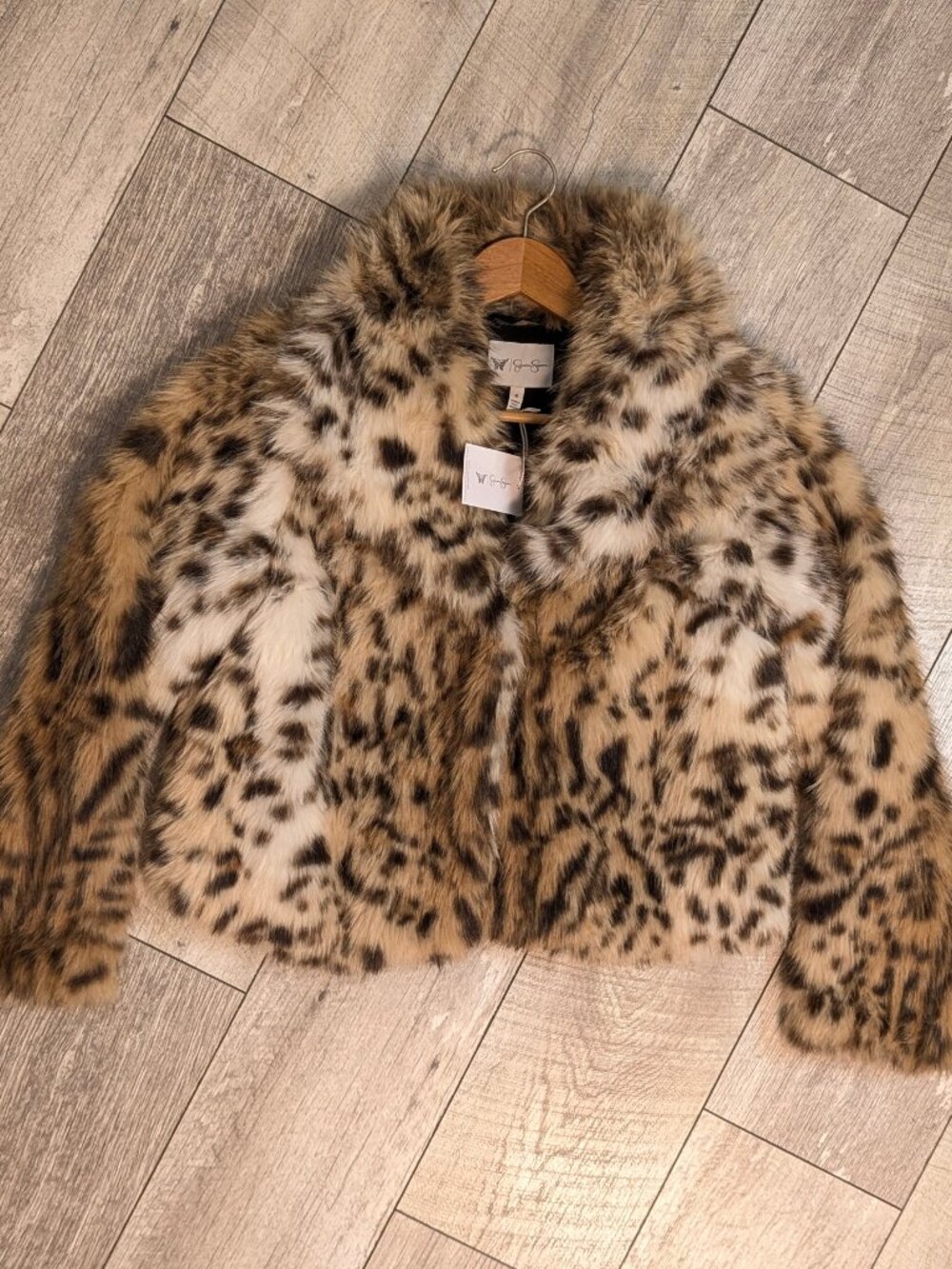 Leopard Faux Fur Shawl Collar CroppedJacket M Mob Wife Y2K Glam Western Boho NWT - Picture 6 of 14
